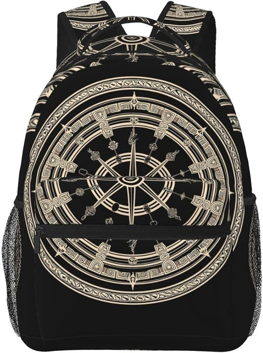 Rucksacks Lightweight Multipurpose Anti-Theft Black Celtic Viking Magical Runic Compass Vegvisir Circle Of Norse Runes Art Shoulder Bag Big Capacity Traveling Camping Backpack With Side Pockets