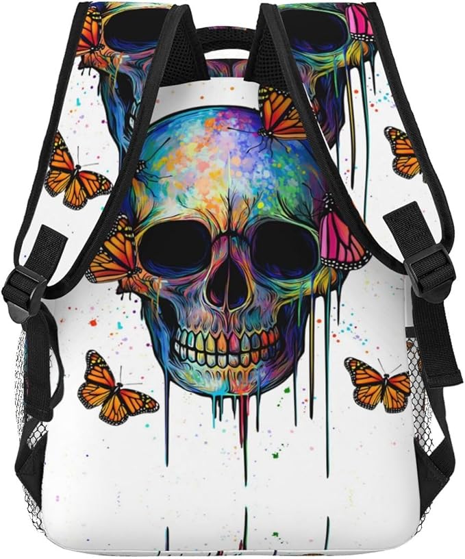 Rucksacks Multipurpose Anti-Theft Big Capacity Bookbag, Mexican Skulls Colorful Butterfly Art Travel Hiking Camping Rucksack With Padded Straps