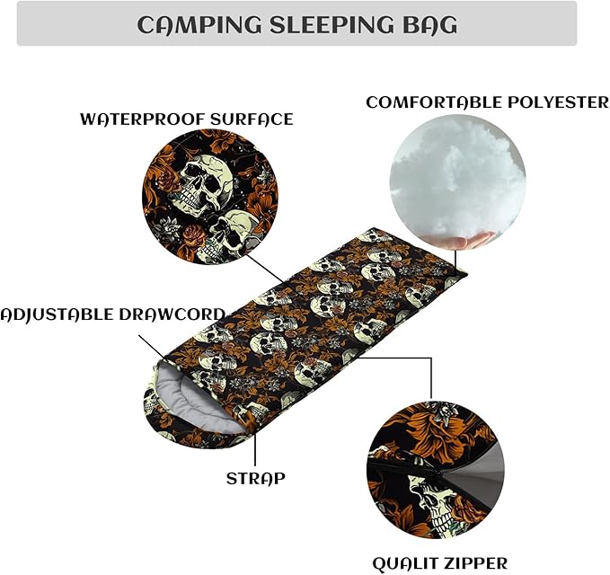 Sleeping Bags for Adults and Kids，3D Printing Camping Sleeping Bag for Girls Boys Lightweight Waterproof Cold/Warm 3-Season，Outdoor Travel with Compression Bags