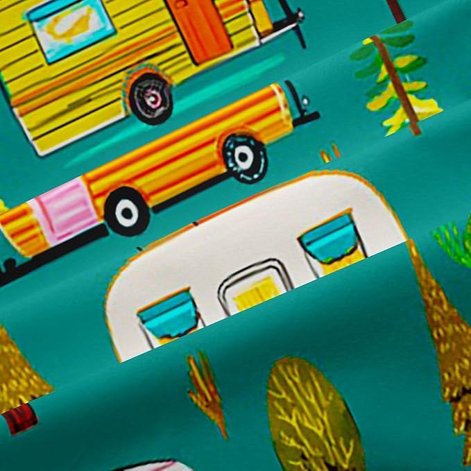 Feelyou Green Camper Camping Blackout Curtains RV Travel Trailer Darkening Drapes for Bedroom Living Room Decor Camping Theme Thermal Insulated Shades Window Treatments, 2 Panels 42 x 63 Inch
