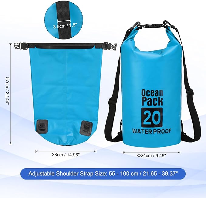Waterproof Dry Bag, 20L Fit for Women Men Water Proof Bags Lightweight Dry Storage Floating Backpack with Whistle for Travel Backpacking Boating Kayaking (Lake Blue)