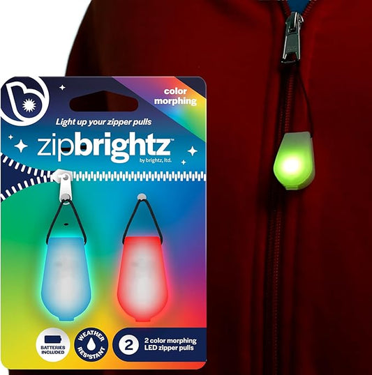 Brightz ZipBrightz LED Zipper Pull Light, 2-Pack - Color Changing Zipper Light - Glow in The Dark Zipper Pulls - Burning Man Lights - Glamping Accessories - LED Zipper Pull Light for Tents, Backpacks