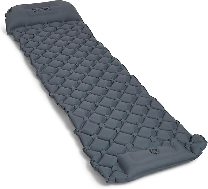 Nomic SOLAIR Self Inflating Sleeping Pad with Built-in Foam Pump, 30s Inflate / 5s Deflate, Integrated 5" Pillow, 77 x 23 x 2 in, Est. R-Value 2