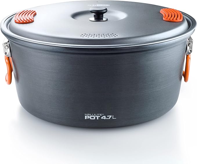 GSI Outdoors Halulite Aluminum Pot, Lightweight Hard Anodized Aluminum Camp & Backpacking Cookware with Lid & Folding Handle