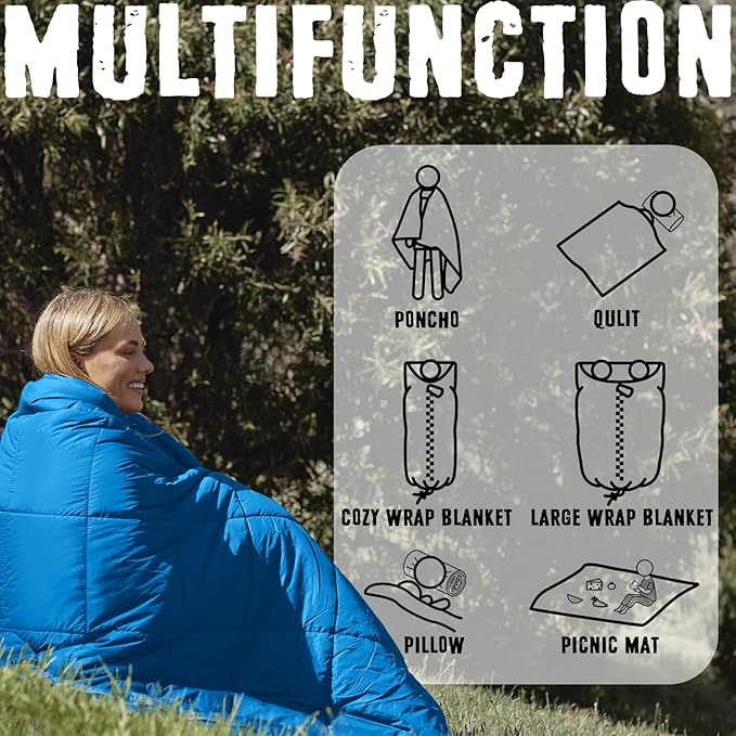 3M Thinsulate Insulation Puffy Camping Blanket for Cold Weather, Queen Size Warm Camping Quilt with Zipper, Waterproof Outdoor Sleeping Bag for Hammock, Cozy & Versatile Gift for Men and Women