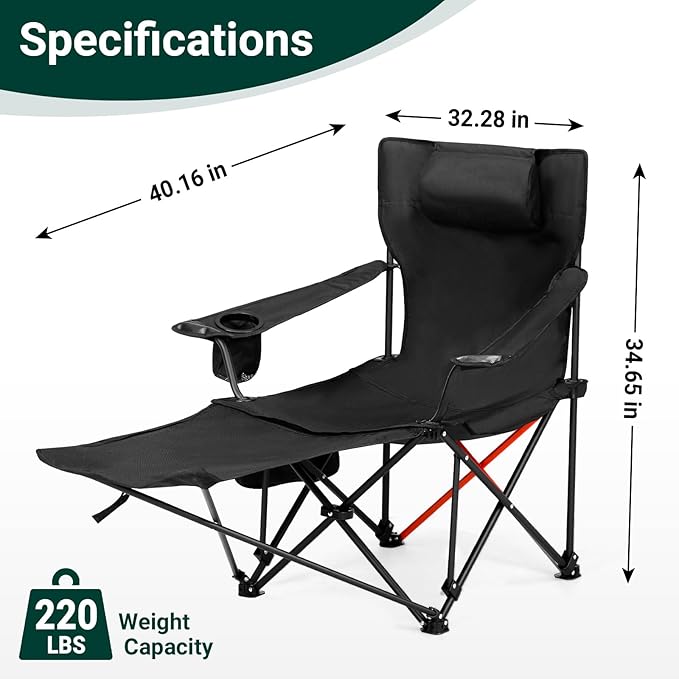 Outvita 2 Pack Folding Camping Chair with Foot Rest, Lightweight Camping Chairs for Adults, Portable Lawn Chair with Carrying Bag for Fishing, Hiking, Picnic, Beach, Sports, Supports Up to 220 Lbs