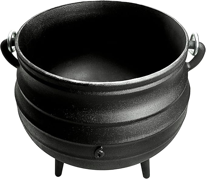 Cuisiland 14QT Cast Iron Potjie Cauldron Pot with Lid & 3 Legs – Pre-Seasoned South African-Style Campfire Pot for Outdoor Cooking, Soups, Stews & Braising – Heavy-Duty Cast Iron Dutch Oven