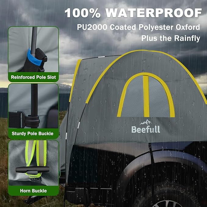Pickup Truck Tent, Waterproof PU2000mm Double Layer for 5.5-6.0ft,Portable Truck Bed Tent with Rainfly,Spacious 2 Person Camping Tent,Green & Gray
