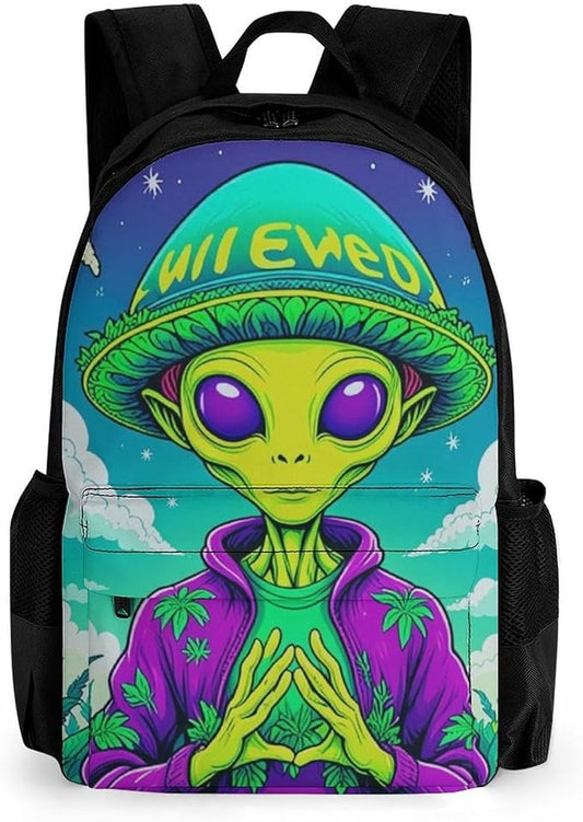Lightweight Daypack for Camping Business Walking Cycling, Large Capacity Anti-Theft Multipurpose Bookbag, Alien Smoking Marijuanaweed Art Gym Outdoor Hiking Backpack