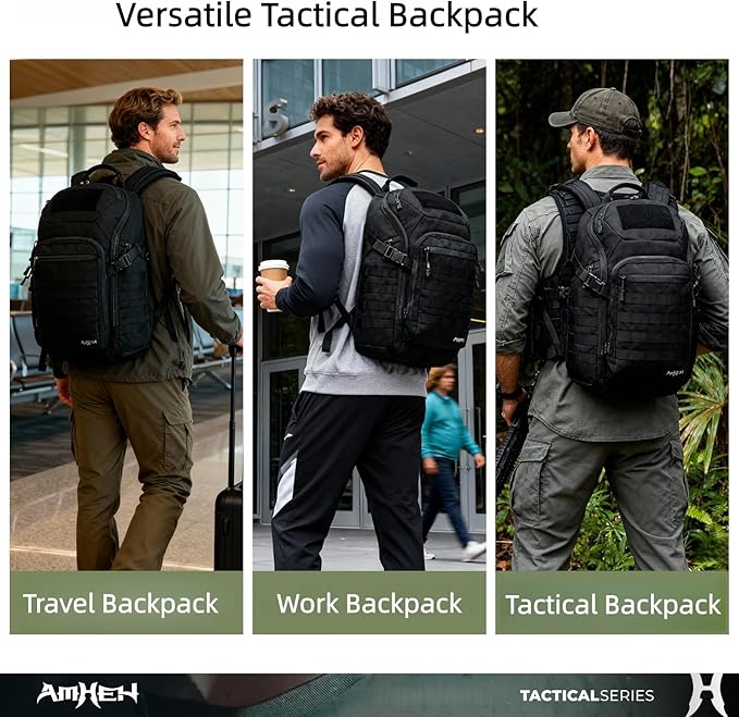 32L Tactical Backpack - MOLLE Everyday Carry with Suspended 17" Laptop Compartment for Work, Travel and Emergency (Black)