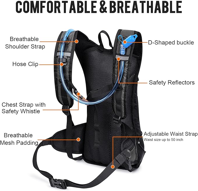 G4Free Insulated Hydration Backpack Pack with 2L BPA Free Bladder for Outdoor Running Hiking Cycling Camping