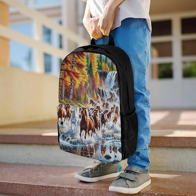 Supdreamc Polyester Daypack for Hiking Work Running, Big Capacity Anti-Theft Multipurpose Shoulder Bag, Beautiful Horses Running In River Waters Travel and Sport Backpack Rucksack