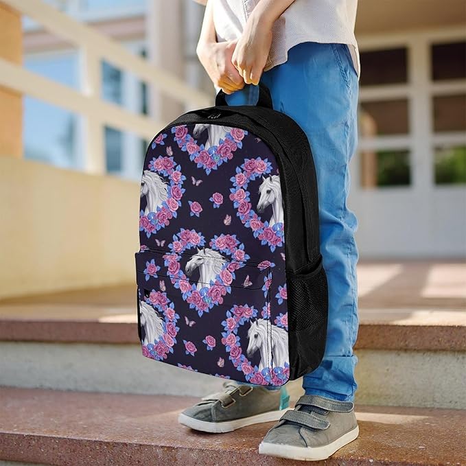 Sporty Travel Hiking Rucksack Gym Outdoor Bag Flowers Heart Horse Daypack Backpack Men Women