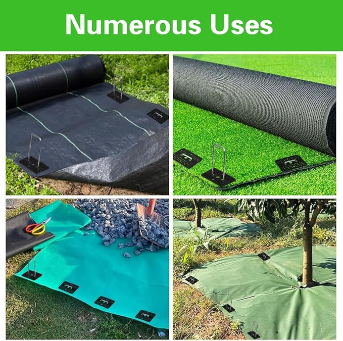 Bakulyor 100 Pcs Landscape Staples + 100 Pcs Gasket, 6 Inch Garden Stakes Staples 11 Gauge U Shaped Galvanized Lawn Landscape Pins, Heavy Duty Yard Ground Pin for Weed Barrier Sod Fabric Decorations