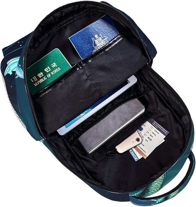 Daypack Backpack Anti-Theft Multipurpose Large Capacity Carry On Bag, Fantastical Style Mermaid And Huge Waves Art Traveling Camping Backpack With Side Pockets