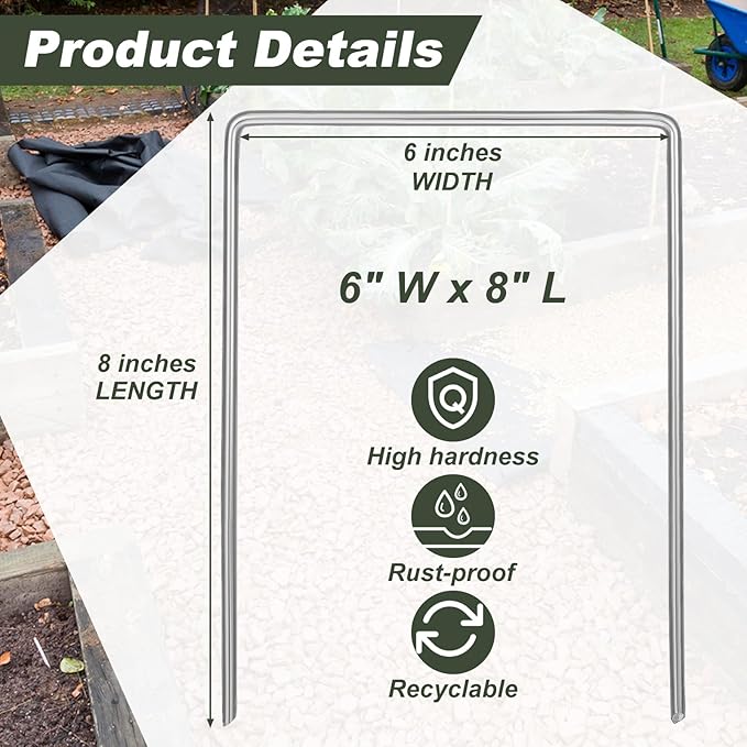 50 Pack Heavy Duty Wide Landscape Staples, 7 Gauge Galvanized Steel Turf Stakes Garden Stakes Bulk, U Type Anchor for Grass, Securing Weed Barrier Fabric, Pipes, Sod (8"x6")