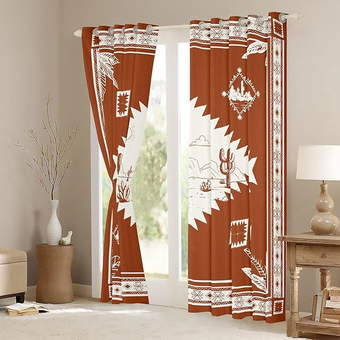 Manfei Cowboy Blackout Curtains Southwestern Aztec Country Window Drapes,Western Desert Cactus Window Treatments,Kids Boys Girls Room Decor,Grommet Top 2 Panel Set Bedroom Curtains, 52Wx84L inch
