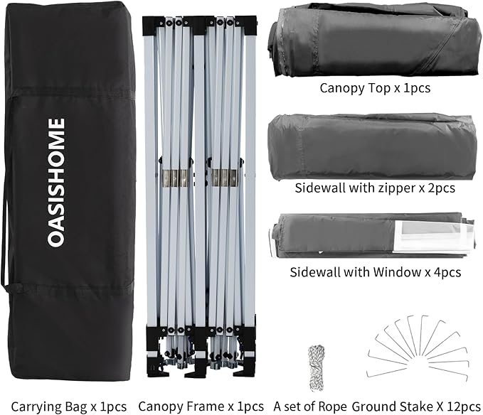 OASISHOME Pop-up Gazebo Canopy Tent 10'x20' with 6 Removable Sidewalls, Windows, Stakes, Ropes, Carry Bag,Suitable for Patio, Outdoor, Wedding Parties&Commercial Events (Grey (NOT Black), 10X20)