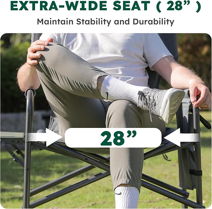 Oversized Directors Camping Chair Support 600 LBS, Heavy Duty Folding Outdoor Chairs with Detachable Side Pocket and Adjustable Side Table for Outside Beach,Lawn,Fishing (Green)