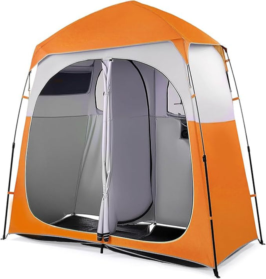 VINGLI 2 Room Shower Tent, 7.5 FT Instant Pop Up Shelter with Carrying Bag, Privacy Changing Room Tent,Perfect for Portable Toilet, Camping, Dressing, Outdoor Indoor, Easy Set Up