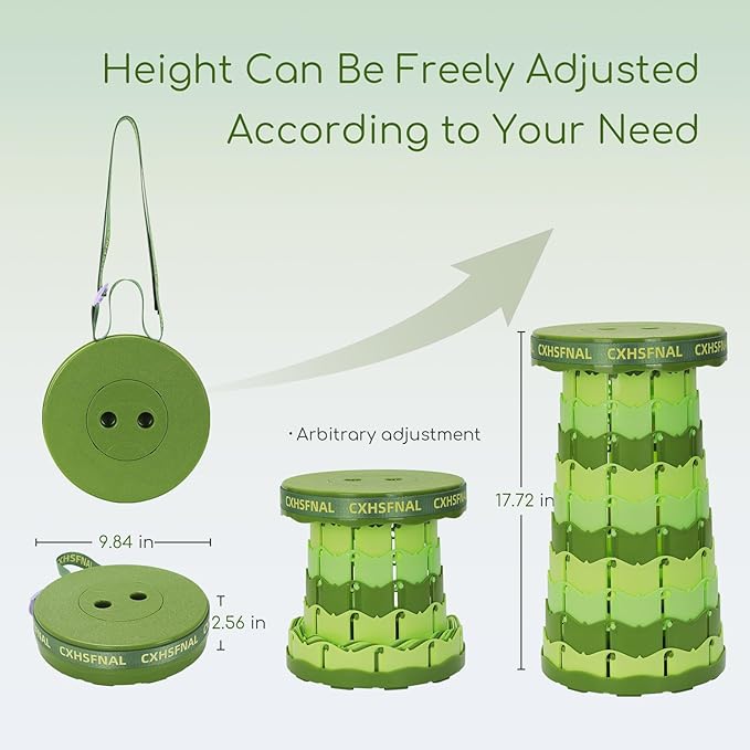 Upgraded Portable Foldable Stool,Folding Camp Stool,Lightweight Sturdy 400lbs Load Capacity Collapsible seat Height Adjustable for Fishing Hiking Picnic Hunting Party BBQ Indoor (Gradient Green)