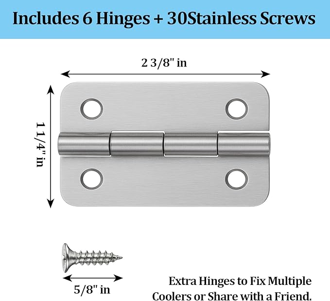 Cooler Hinges Replacement for Igloo Ice Chests 304 Stainless Steel Cooler Hinge Replacement Parts for Most Igloo Coolers (6 Sets Hinges)