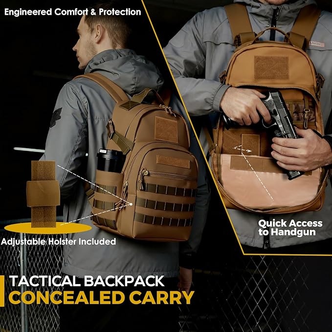 Tactical Backpack for Men Military Backpacks with Holster Army 3 Days Assault Pack Bug Out Bag for Hiking Camping (Coyote)