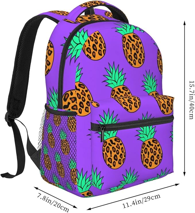 Lightweight Rucksacks for Camping Picnic Walking Cycling, Large Capacity Multipurpose Anti-Theft Carry On Bag, Leopard Pineapple Purple Pattern Travel Hiking Camping Rucksack