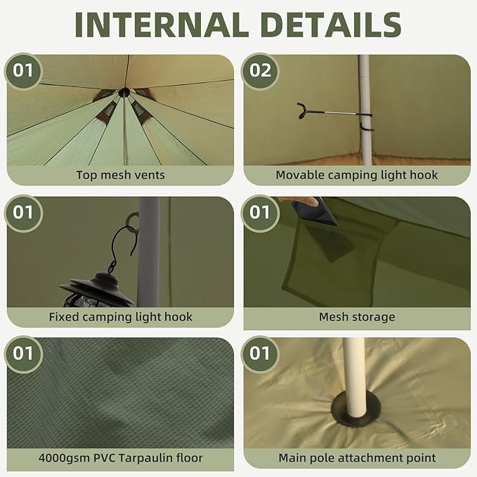 Bell Tent for Family Camping, 9.8/13.1/16.4 FT Yurt Tent with Stove Jack, 4 Season Oxford Tents for Outdoor Party, Hot Tent Shelter Fits 3-4 People
