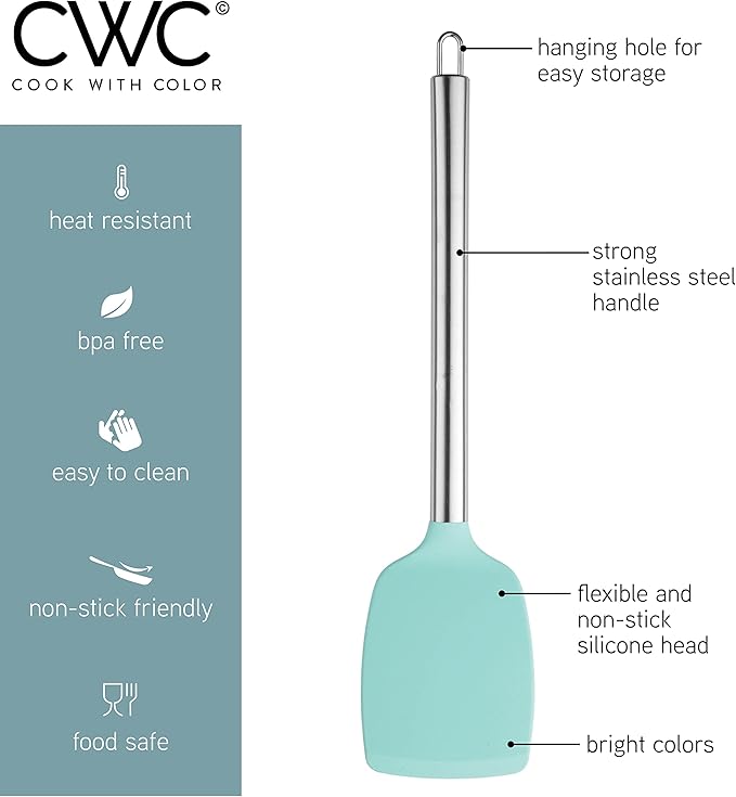 COOK WITH COLOR Silicone Cooking Utensils, Kitchen Utensil Set, Easy to Clean Silicone Kitchen Utensils, Cooking Utensils for Nonstick Cookware, Kitchen Gadgets Set, 5 Pieces, Blue Ombre