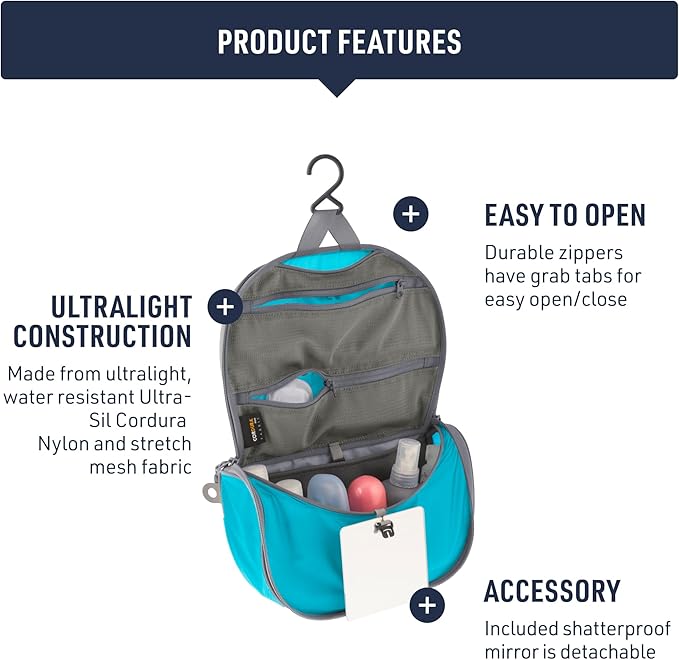 Sea to Summit Small Hanging Toiletry Bag, Extra Compact Travel Organizer for Minimalist Adventures, HighRise Grey