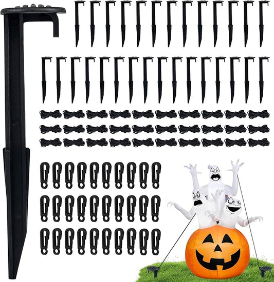 30 Sets Inflatable Ground Stakes and Tethers, 5.7" Yard Inflatable Plastic Stakes Heavy Duty with Hooks and Ropes, Camping Tent Stake for Outdoor Yard Inflatable Accessories Halloween Christmas Decor