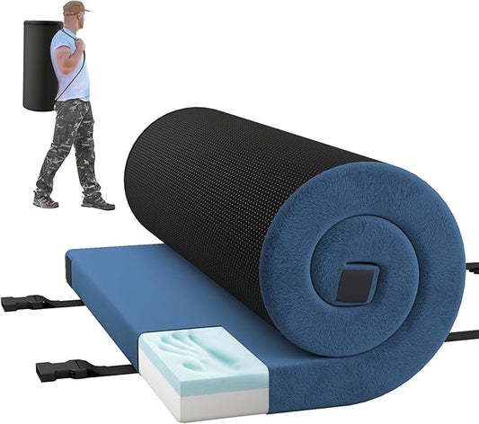 Memory Foam Camping Mattress, Portable Roll Up Sleeping Mat w/Non-Slip Bottom, Carry Bag, Floor Mattress Guest Bed for Sleepover, Thick Sleeping Pad for Camping Car Travel Backpacking