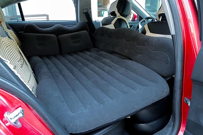 Inflatable Car Air Mattress Back Seat Bed with Air Pump,Thickened Portable Car Travel Sleeping Camping Air Mattress Blow Up Bed for Car Universal SUV