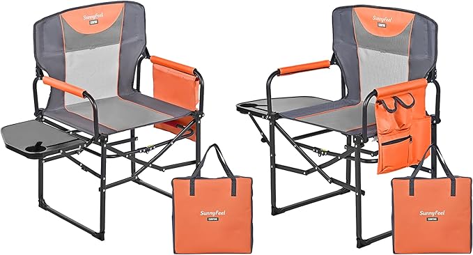 SUNNYFEEL Oversized Camping Directors Chair 2 Pack, Portable Folding Lawn Chairs for Adults Heavy Duty with Side Table,Pocket for Beach, Fishing,Picnic,Concert Outdoor, Foldable Camp Chairs