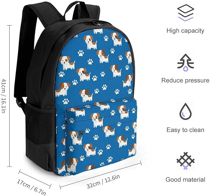 Daypack Backpack Polyester Multipurpose Anti-Theft Beagles Paw Navy Blue Printed Shoulder Bag Big Capacity Gym Outdoor Hiking Backpack With Smooth Zippers