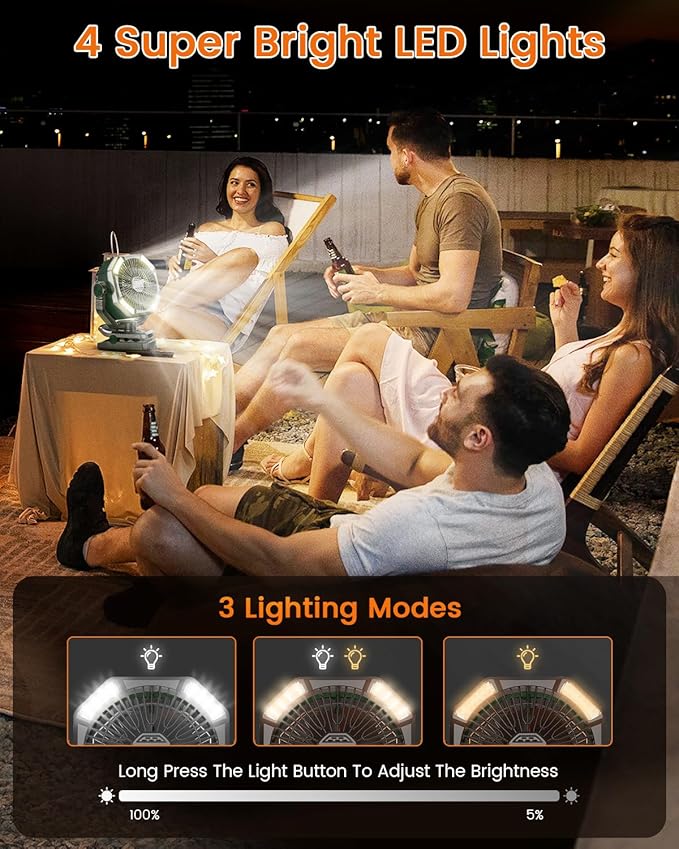 coldSky Camping Fan with Dual Motor, 20000mAh Clip On with Digital Display, 9-Inch Portable Battery Operated with LED Lantern, Tent Fan for Camping with Remote, 5 Speeds, 4 Timing, Outdoor Green