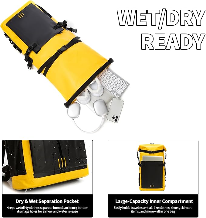Waterproof Dry Bag,Heavy Duty Hiking Backpack Roll-Top Closure Bag for Kayaking, Hiking, Camping, Boating- Men/Women ﻿