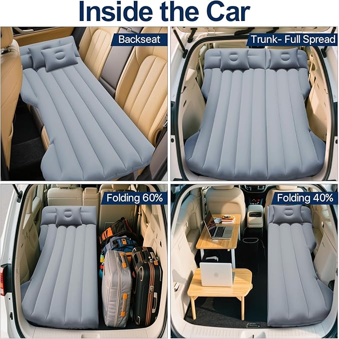 SUV Air Mattress, Car Air Mattress Compatible with Tesla Model Y, Camping Bed for Car Backseat, Inflatable Sleeping Pad with Pump, Truck Jeep Travel Bed for Camping Road Trip (Grey)