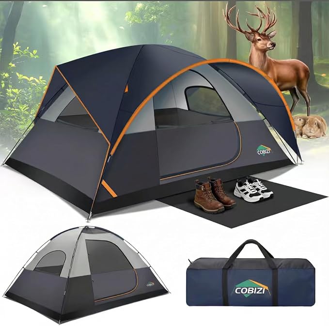 COBIZI 4-6-8-10 Person Camping Tent, Spacious Family Tents for Camping Ideal, Hiking, 3500mm Waterproof Double-Layer Windproof Tent for Hiking & Backpacking