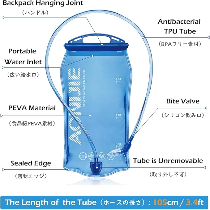 TRIWONDER Hydration Bladder Water Reservoir 1.5 Liter 2L 3L BPA Free Water Bladder for Running Cycling Hiking Camping Backpack