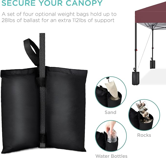 Best Choice Products 12x12ft Pop Up Canopy Tent, Outdoor Shade, 1 Person 1 Minute Set Up, Carry Case, 4 Weight Bags - Burgundy