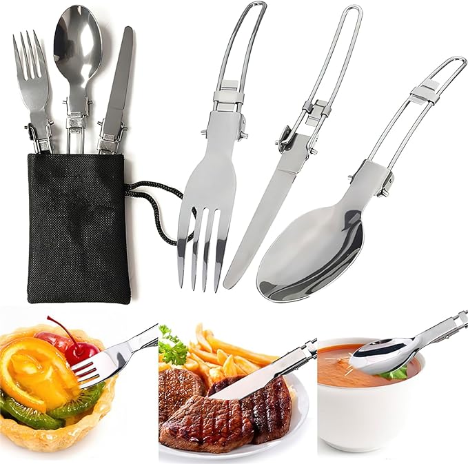 SS SUNSBELL Camping Cooking Set, Non-Stick Camping Pot and Pan Set, Portable Camping Cookware with Foldable Cutlery, 1-2 People Multifunctional Outdoor Cooking Equipment for Hiking, Picnicking
