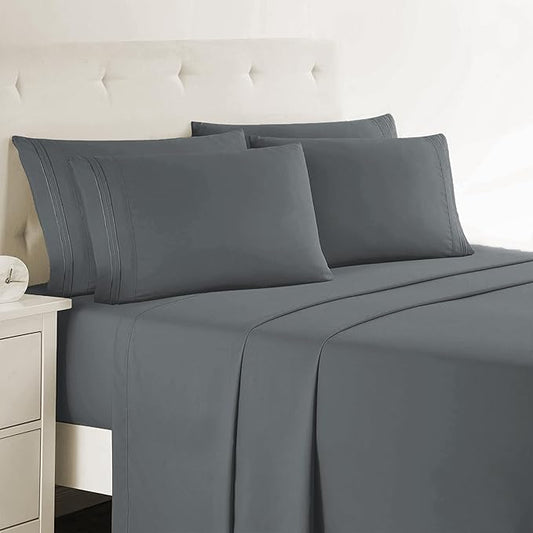 Clara Clark Twin XL Sheets, 5 Piece Set - Hotel Luxury Bed Sheets, Super Soft Bedding Set, Twin XL Size, Charcoal Gray