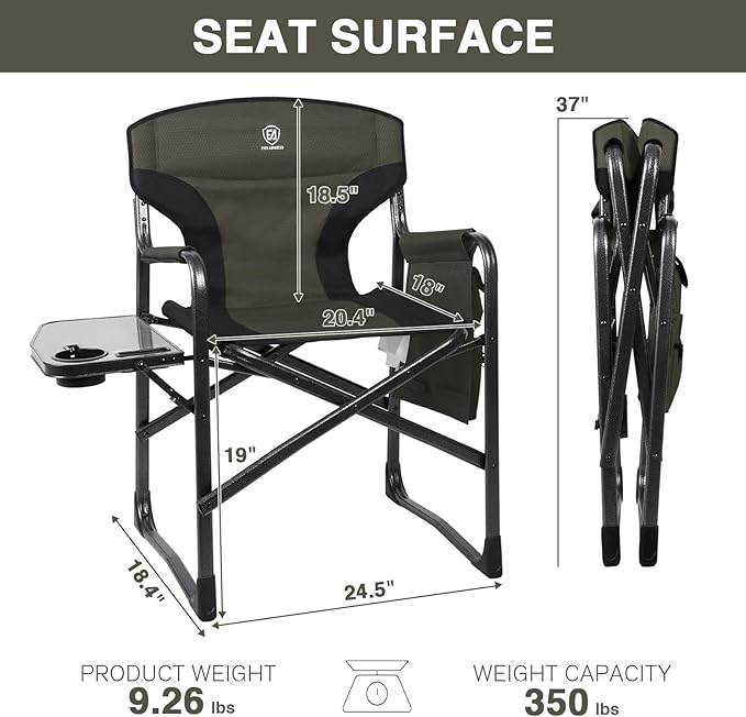 EVER ADVANCED Lightweight Folding Directors Chairs Outdoor, Aluminum Camping Chair with Side Table and Storage Pouch, Heavy Duty Supports 350LBS