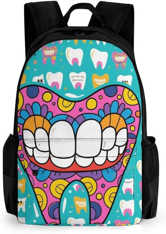 Daypack Bookbag Anti-Theft Multipurpose Large Capacity Bookbag, Funny Teeth Dental Art Travel Hiking Camping Rucksack With Adjustable Shoulder Straps