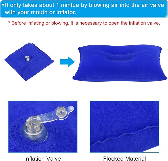 PATIKIL Inflatable Pillow, 3 Pack Squared Ultralight Camping Travel Pillow Desk Rest Neck Support for Hiking Backpacking Office, Dark Blue