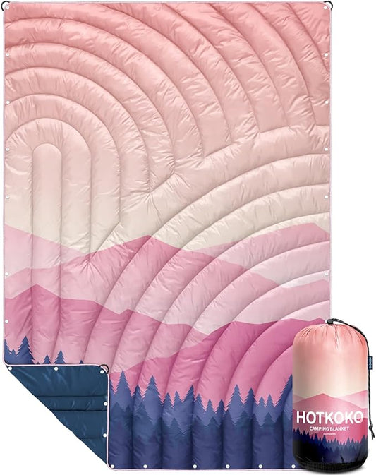 Lightweight Down Alternative Puffy Blanket, Packable Outdoor Blanket for Camping, Traveling, Stadium, Hiking, Picnics