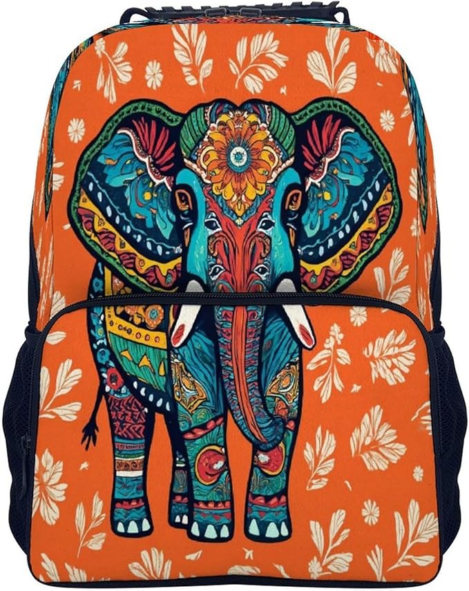 Shoulder Book Bags Polyester Multipurpose Anti-Theft African Tribal Nations Elephants Art Carry On Bag Large Capacity Travel Hiking Camping Rucksack