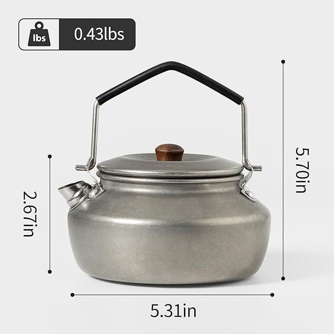 Thous Winds 0.6 Liter Lightweight Stainless Steel Camping Kettle Portable Camp Tea Pot, Outdoor Campfire Use, Retro Silver